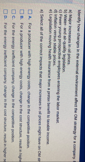 Identify how changes in the external environment