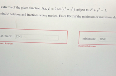 extrema of the given function f ( x , y ) = 2 c o