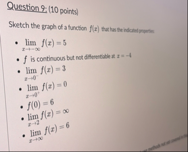 Question 9 : ( 1 0 points ) Sketch the graph of a
