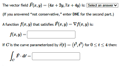 The vector field vec ( F ) ( x , y ) = ( : 4 x +