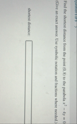 Find the shortest distance from the point ( 0 , 8
