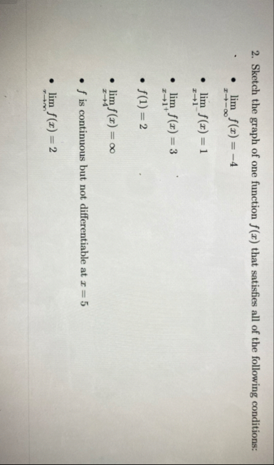 Sketch the graph of one function f ( x ) that