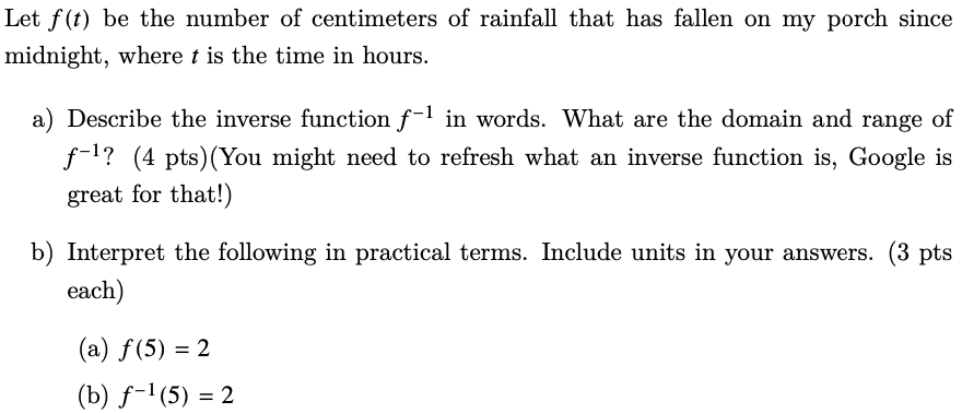 Let f ( t ) b e the number o f centimeters o f