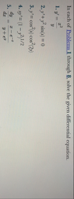 In each of Problems 1 through 8 , solve the given
