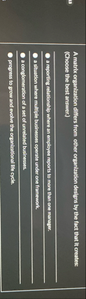 A matrix organization differs from other