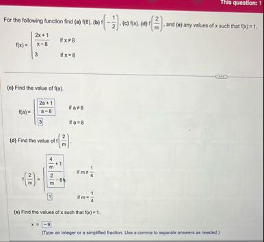 This question: 1 For the following function find