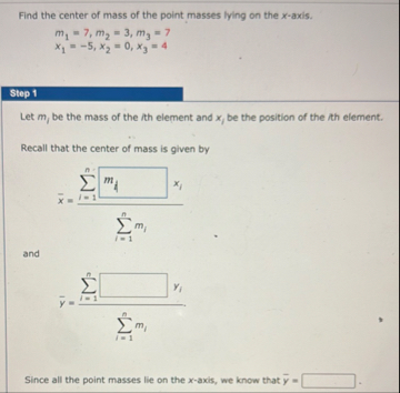 Find the center of mass of the point masses lying