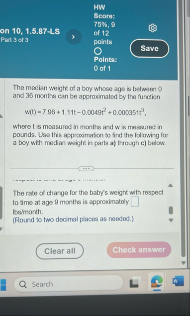 HW Score: 7 5 % , 9 on 1 0 , 1 . 5 . 8 7 - LS of