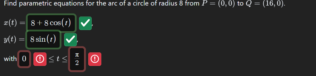 Find parametric equations for the arc o f a