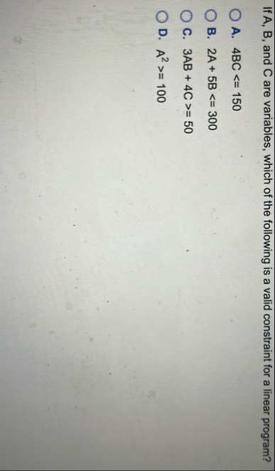 If A , B , and C are variables, which of the