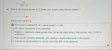 C = 7 x 1 0 0 - x ( a ) What is the implied