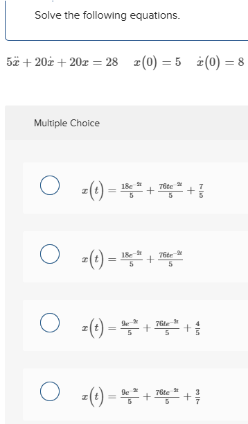 Solve the following equations. 5 x + 2 0 x + 2 0