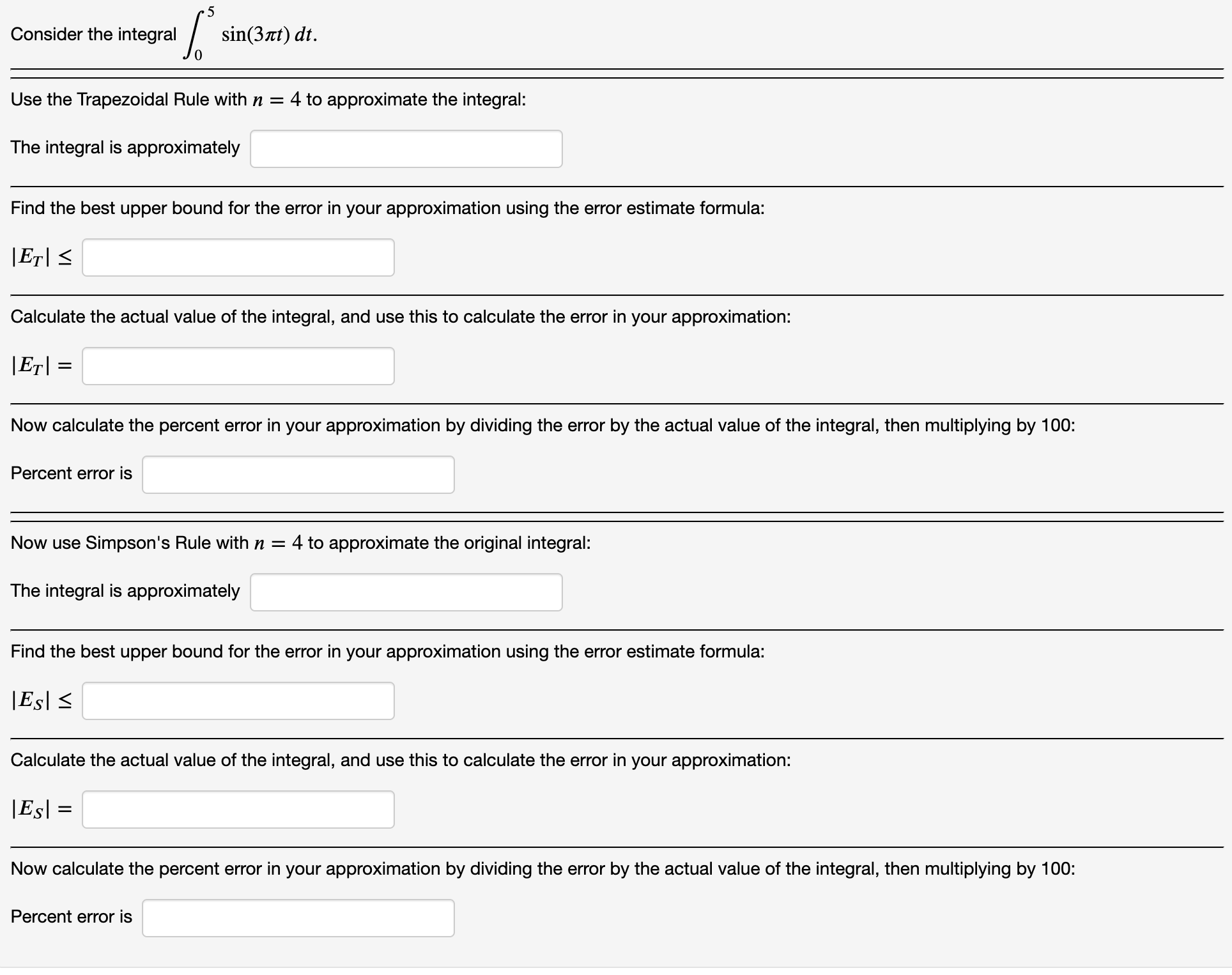Consider the integral \ ( \ int _ { 0 } ^ { 5 } \