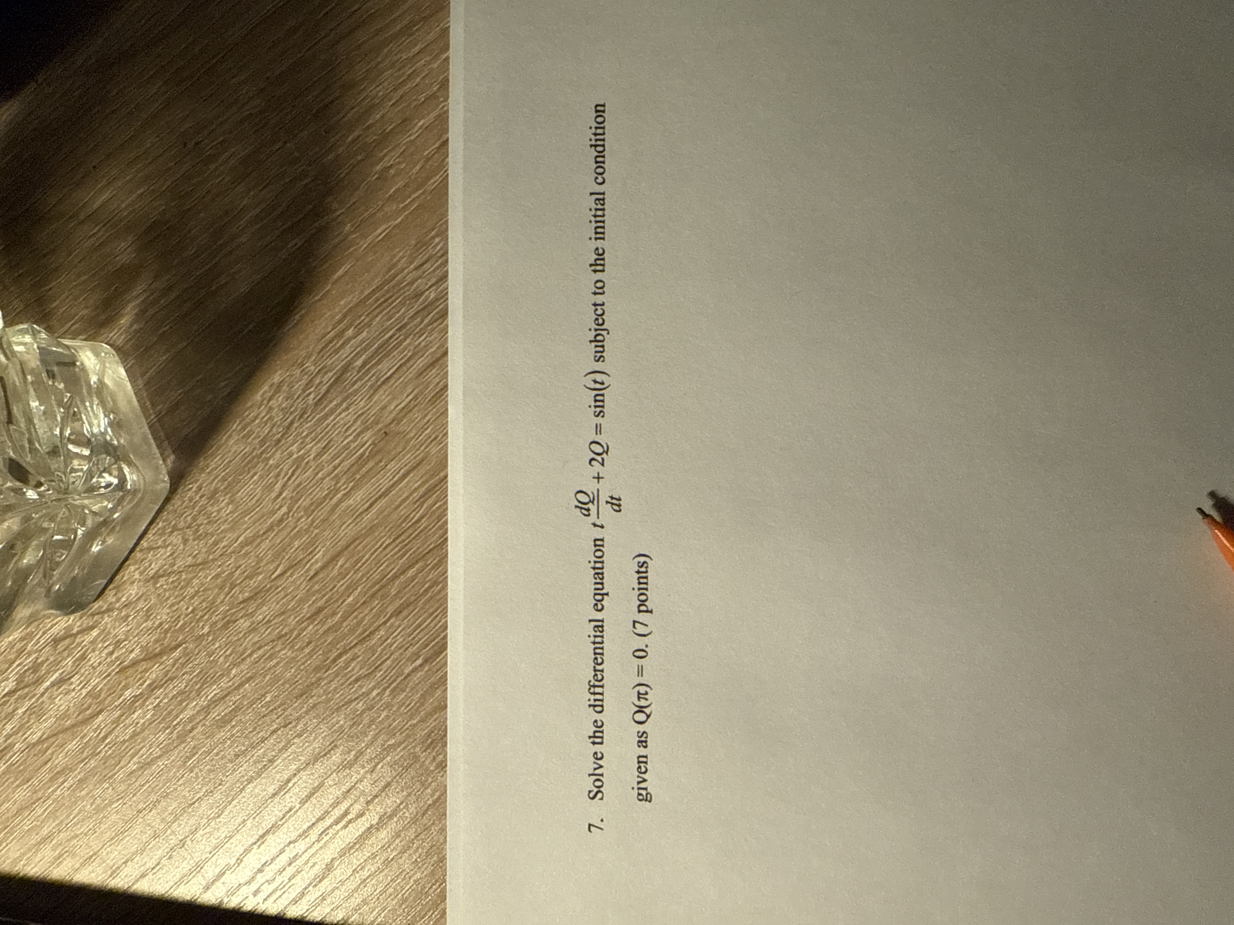 Solve the differential equation t d Q d t + 2 Q =