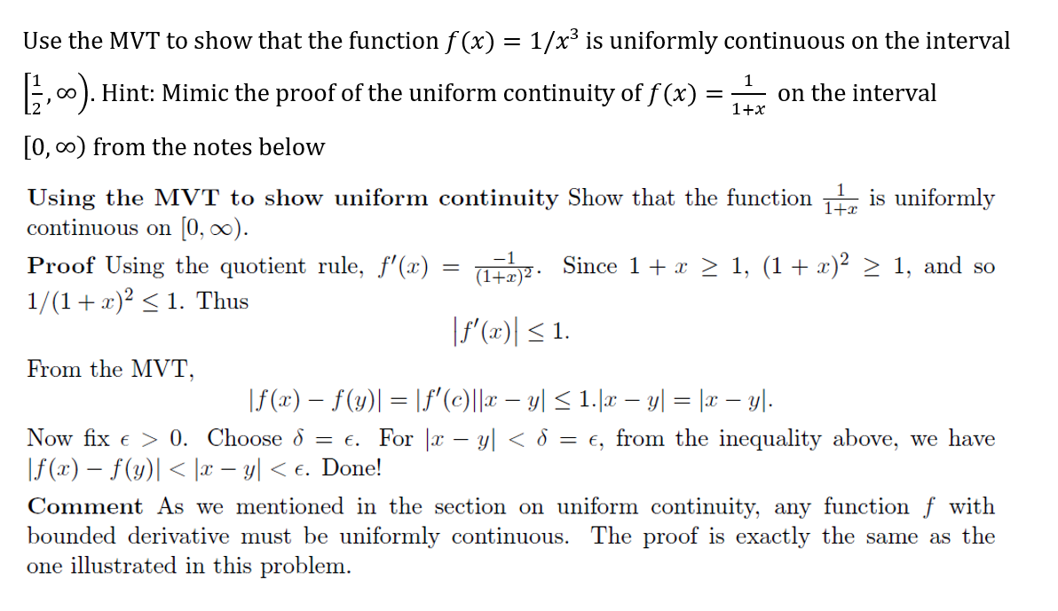 Use the M V T t o show that the function f ( x )