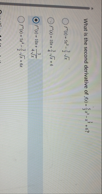 What is the second derivative of f ( x ) = 5 3 x