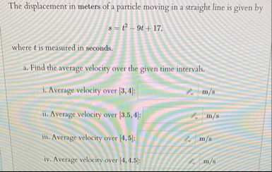 The displacement in meters of a particle moving