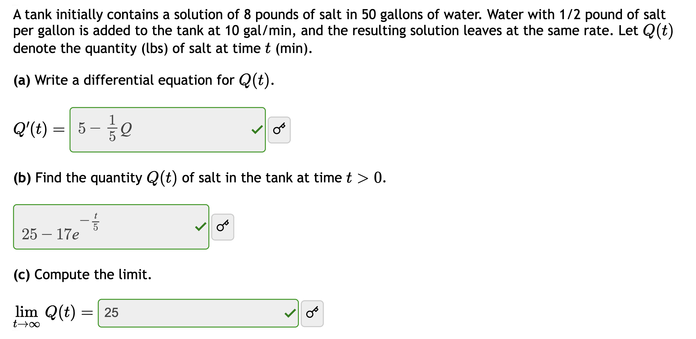 A tank initially contains a solution o f 8 pounds