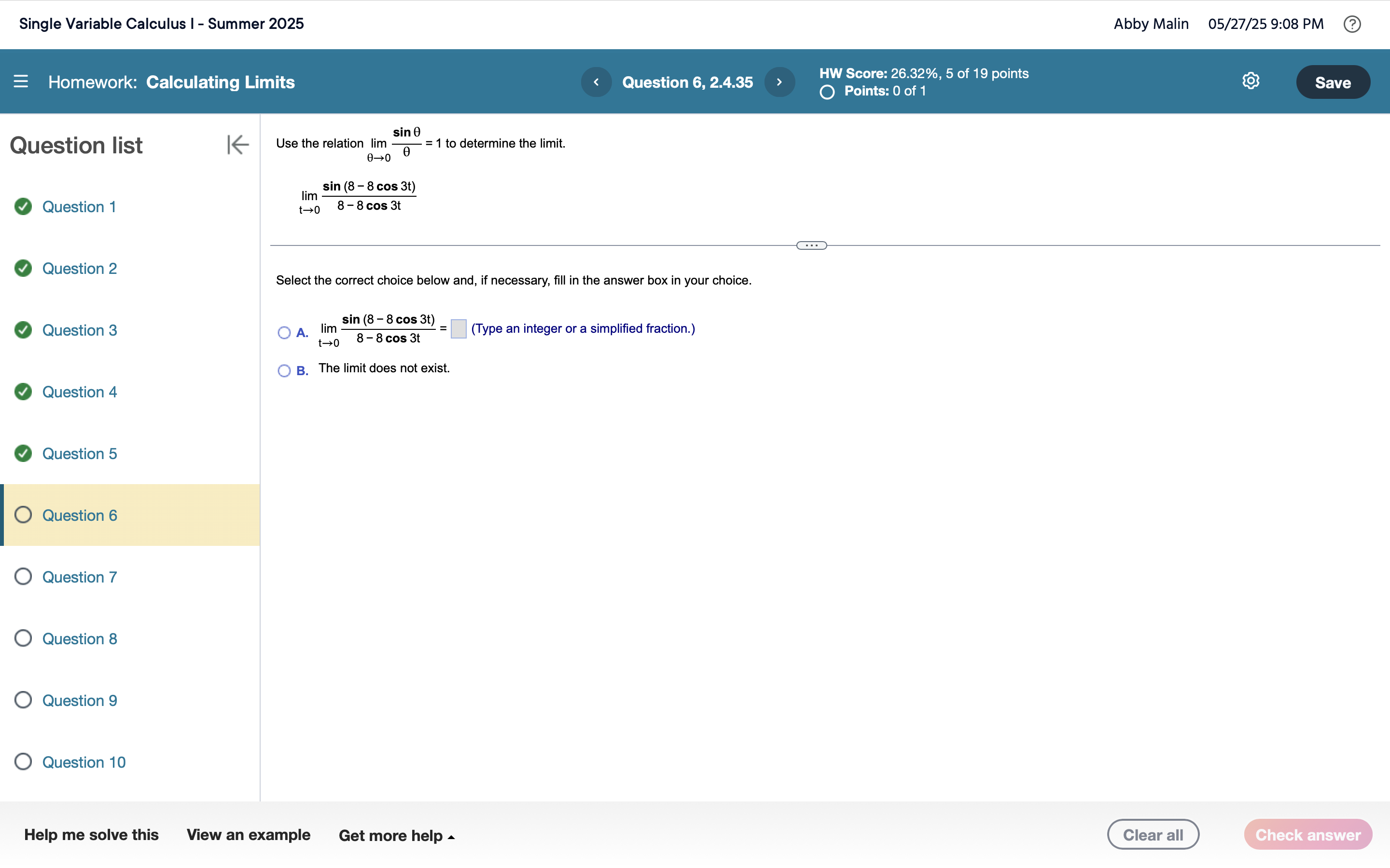 Use the relation lim 0 s i n = 1 t o determine
