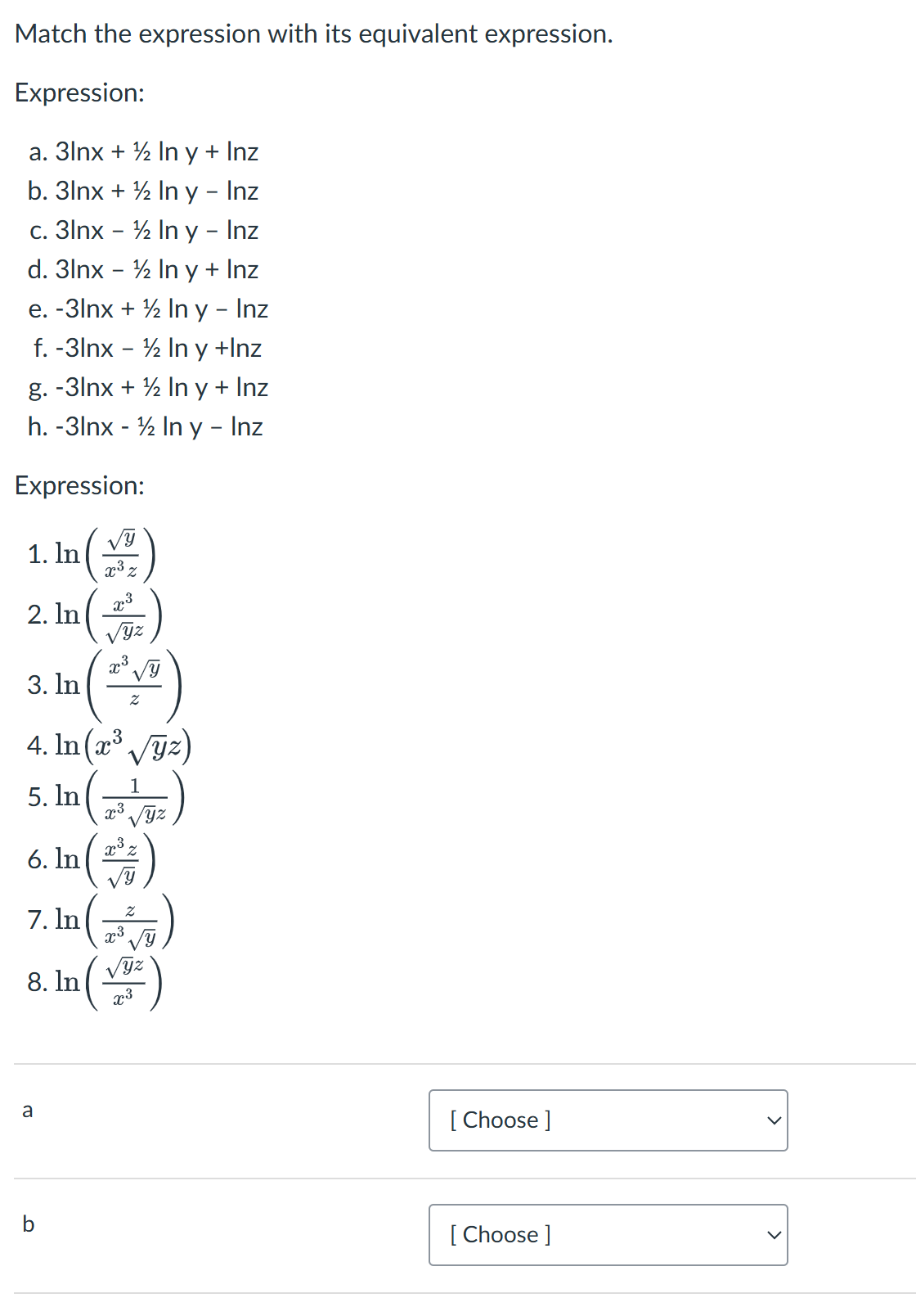 Match the expression with its equivalent