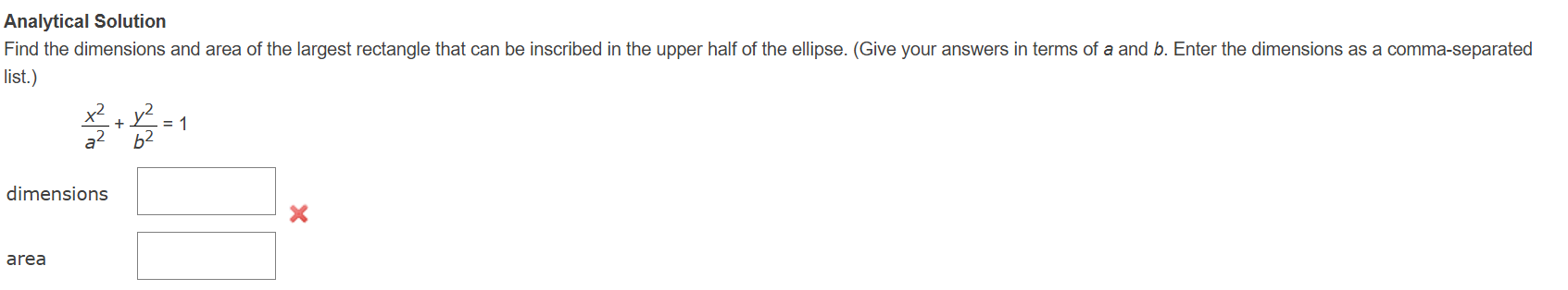a and b . Enter the dimensions a s a comma -