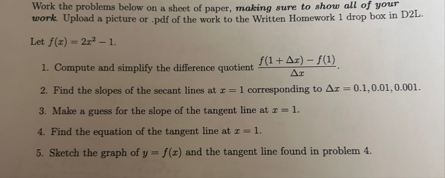 Work the problems below on a sheet of paper,