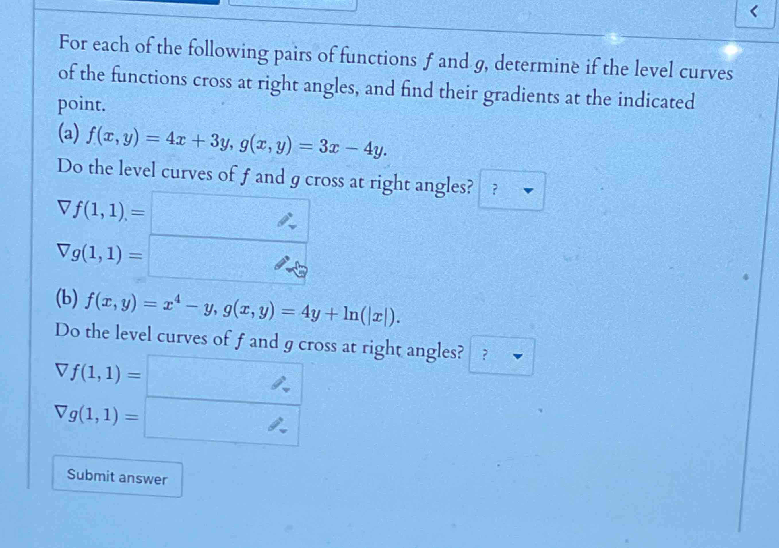 For each o f the following pairs o f functions f