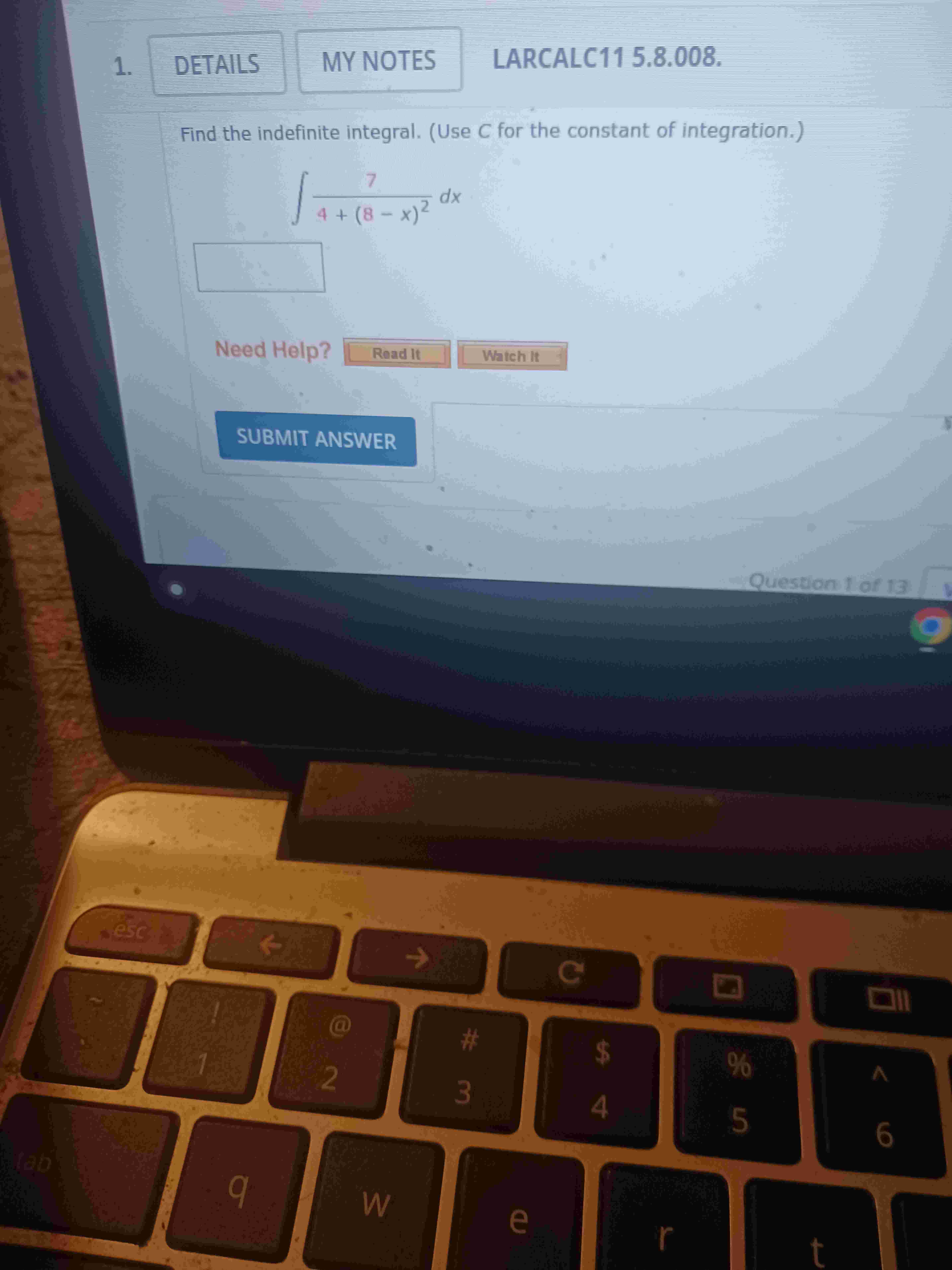 Find the indefinite integral. ( U s e C for the