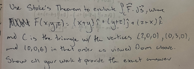 Use Stoke's Theorem to evelvete \ int _ c vec ( F