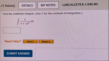 - / 1 Points ] LARCALCET 8 8 . 1 . 0 4 0 . MI .