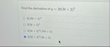 Find the derivative of y = 3 t ( 3 t 2 ) 5 3 ( 1