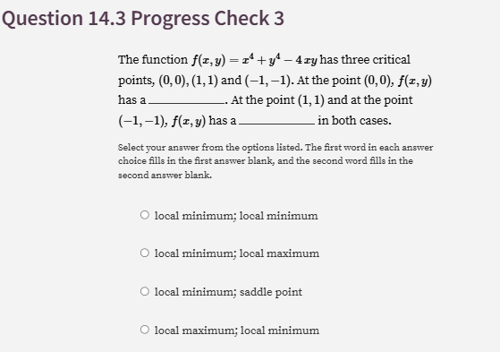 The function f ( x , y ) = x 4 + y 4 - 4 x y has