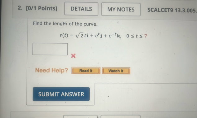 [ 0 / 1 Points ] SCALCET 9 1 3 . 3 . 0 0 5 . Find