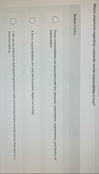 Which statement regarding corporate social