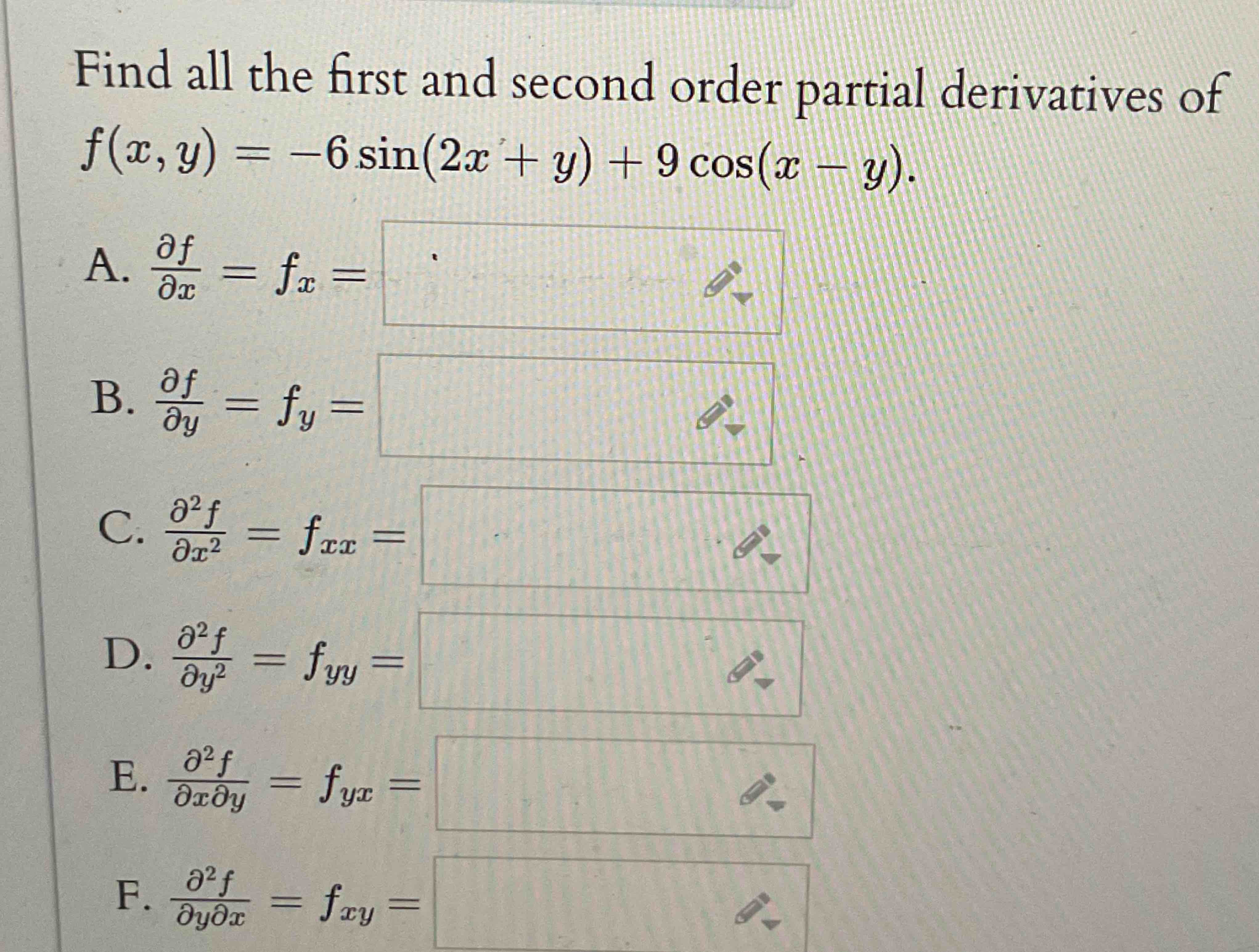 Find all the first and second order partial