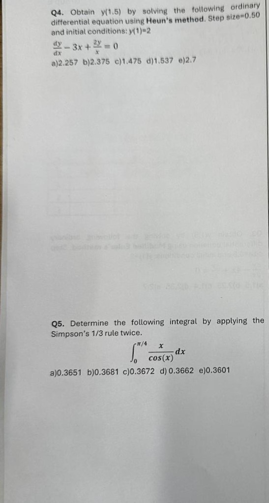Q 4 . Obtain y ( 1 . 5 ) b y solving the