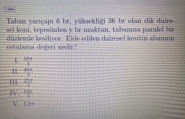 Taban yar ap 6 br , y ksekligi 3 6 br olan dik