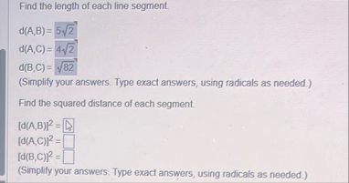 Find the length of each line segment. d ( A , B )