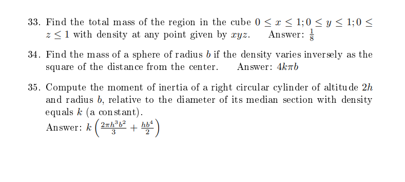 Find the total mass o f the region i n the cube 0