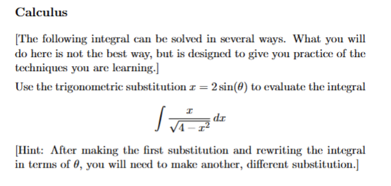 Calculus [ T h e following integral can b e