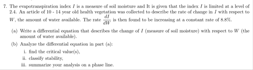 The evapotranspiration index I is a measure of