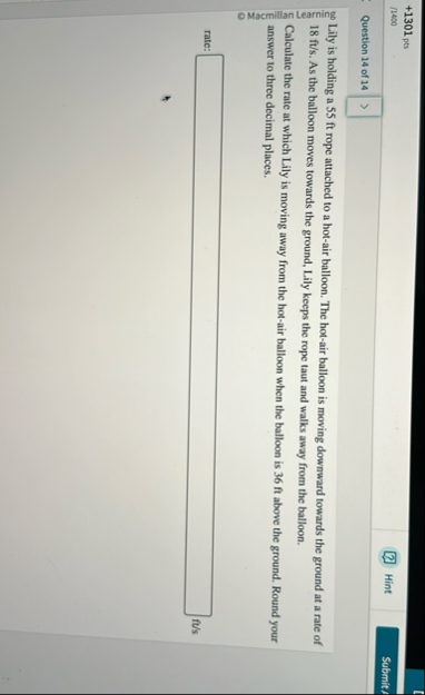 1 3 0 1 pts / 1 4 5 0 ( 2 ) Hint Submits Question