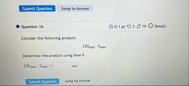 Question 1 6 0 1 p t 3 1 9 Details Consider the