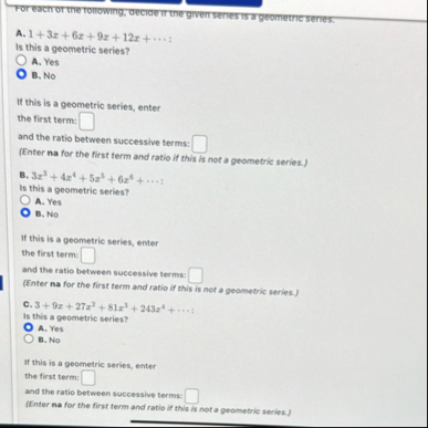 For each or the tonowing, decident the