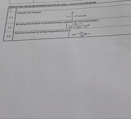 \ table [ [ 1 . , Evaluate the inegral: I = 0 2 x
