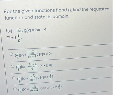 For the given functions f and g , find the