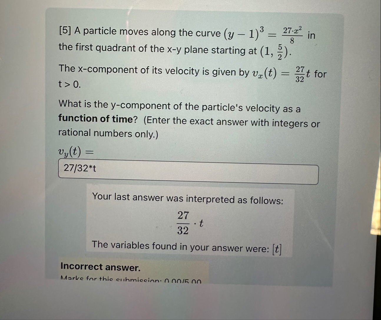 [ 5 ] A particle moves along the curve ( y - 1 )