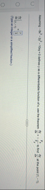 Assuming - 8 x 3 - 2 y 2 - 1 0 x y = 0 defines y