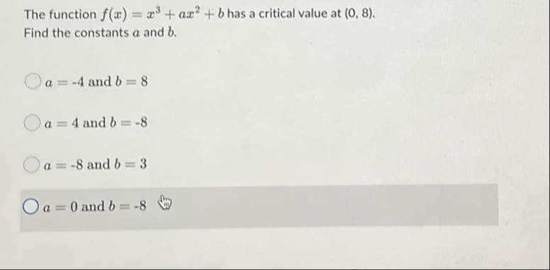 The function f ( x ) = x 3 a x 2 b has a critical