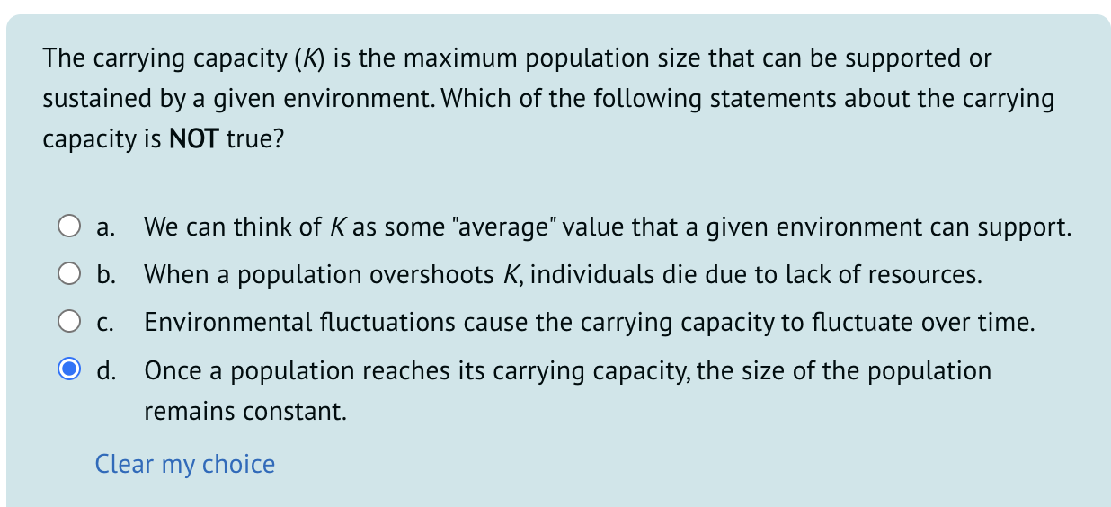 The carrying capacity ( \ ( K \ ) ) is the